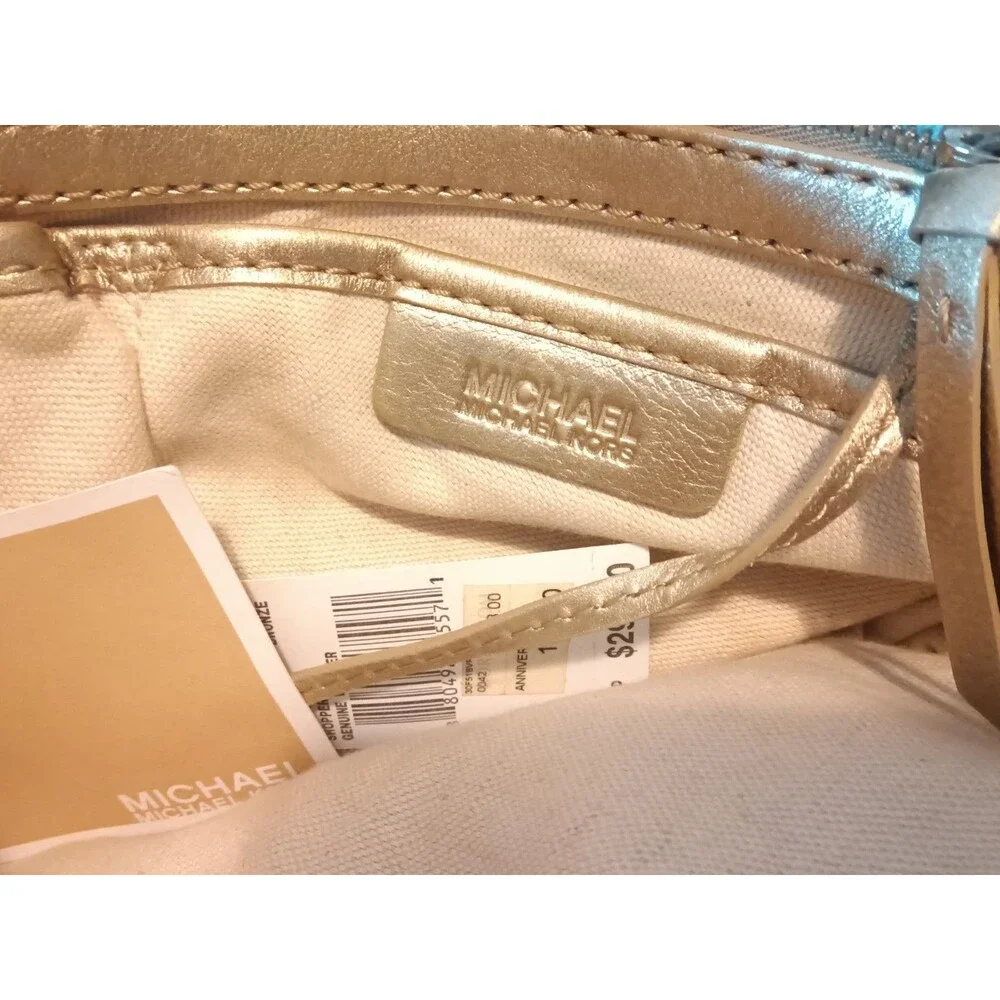Michael Kors Brookville Shopper Leather Tote Handbag Golden Bronze Vintage Y2K